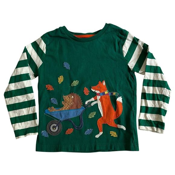 Mini Boden Fox & Hedgehog Fall Fun Applique Long Sleeve T Shirt Size 3-4 - Picture 1 of 3
